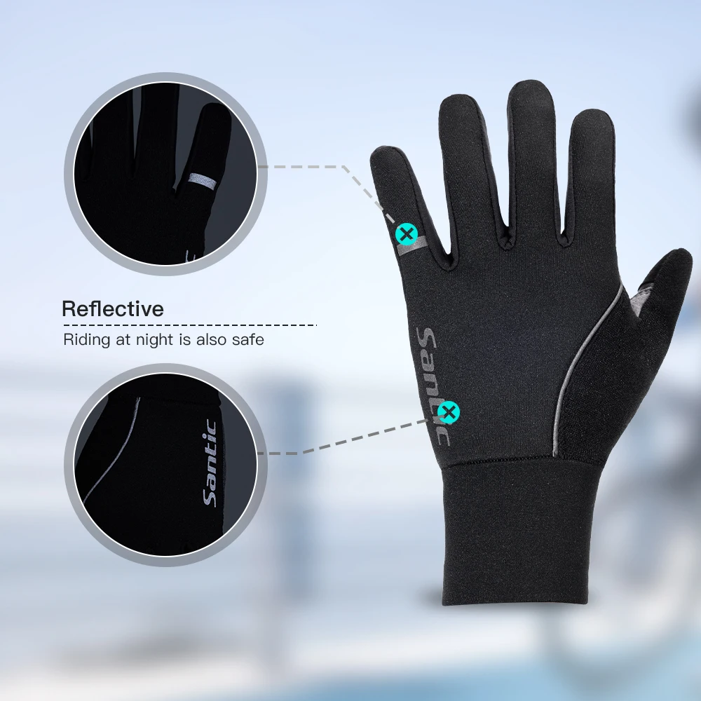 Santic 2026 New Cycling Gloves Windproof Warm Riding Gloves for Winter  Shock Pad Touch Screen 6-16 ℃ KZ26P240H