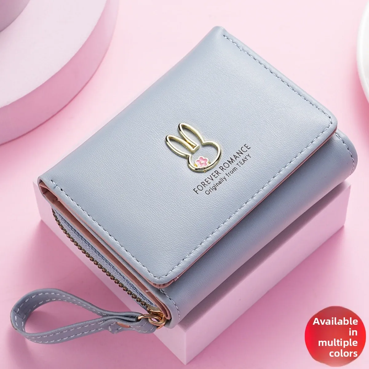 new-2026-short-women's-wallet-cute-little-rabbit-design-student-girl's-fashion-silver-color-children's-card-holder-tri-wallet