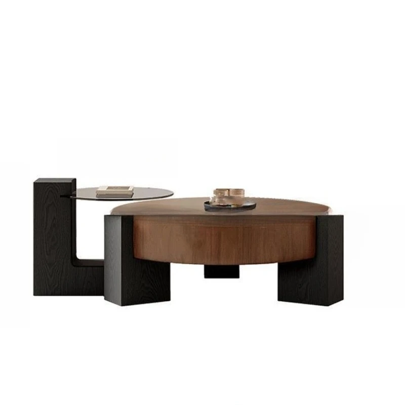 Italian minimalist, solid wood light luxury coffee table combination, round antique table, household