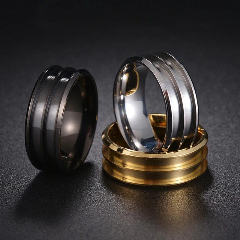 Fashion 4/5/6/8mm Stainless Steel 1/2/3Empty Groove DIY Handmaking Ring Fashion Men Women Charm Jewelry Accessories Wholesale