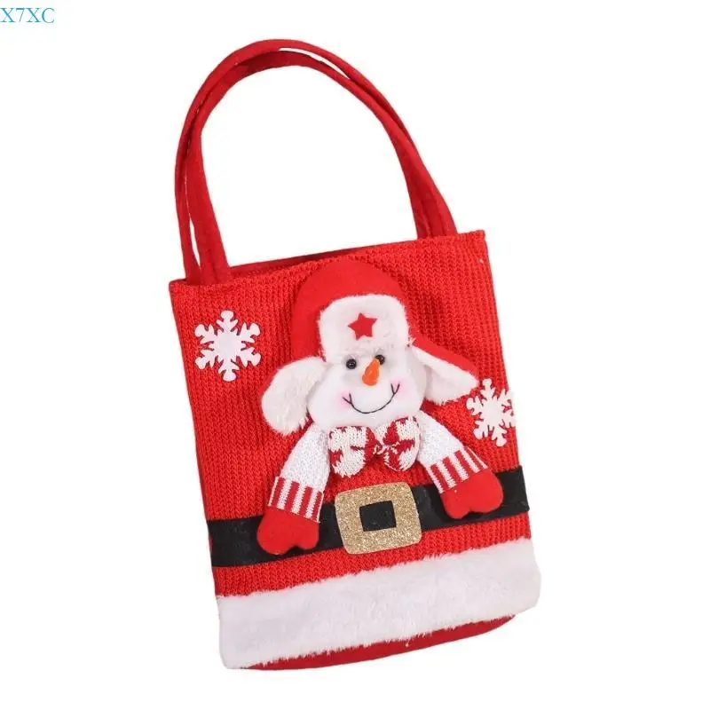 X7XC Christmas Candy Bags For Kids Felt Carrying Pouches With Santa And Snowman Gift Bag Festive Treat Holders