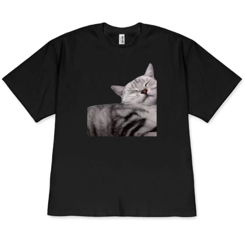 Kawaii Sleeping Cat T-Shirt Cute Cat Relaxing Tee Casual Short Sleeve for Men Women Cat Lover Gift Top Fashion Versatile Y2k