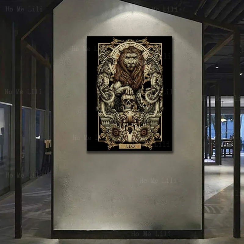 Gothic And Darkness Skull Lion Tattoo Zodiac Signs Leo Astrology Canvas Wall Art By Ho Me Lili For Livingroom Decor