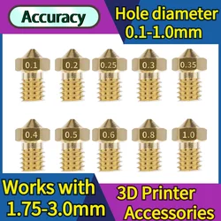 Boquillas de latón para extrusora de impresora 3D, consumibles de 1,75-3,0mm, apertura de impresión de 0,1 ~ 1,0mm, cabezal de impresión, accesorios de impresora