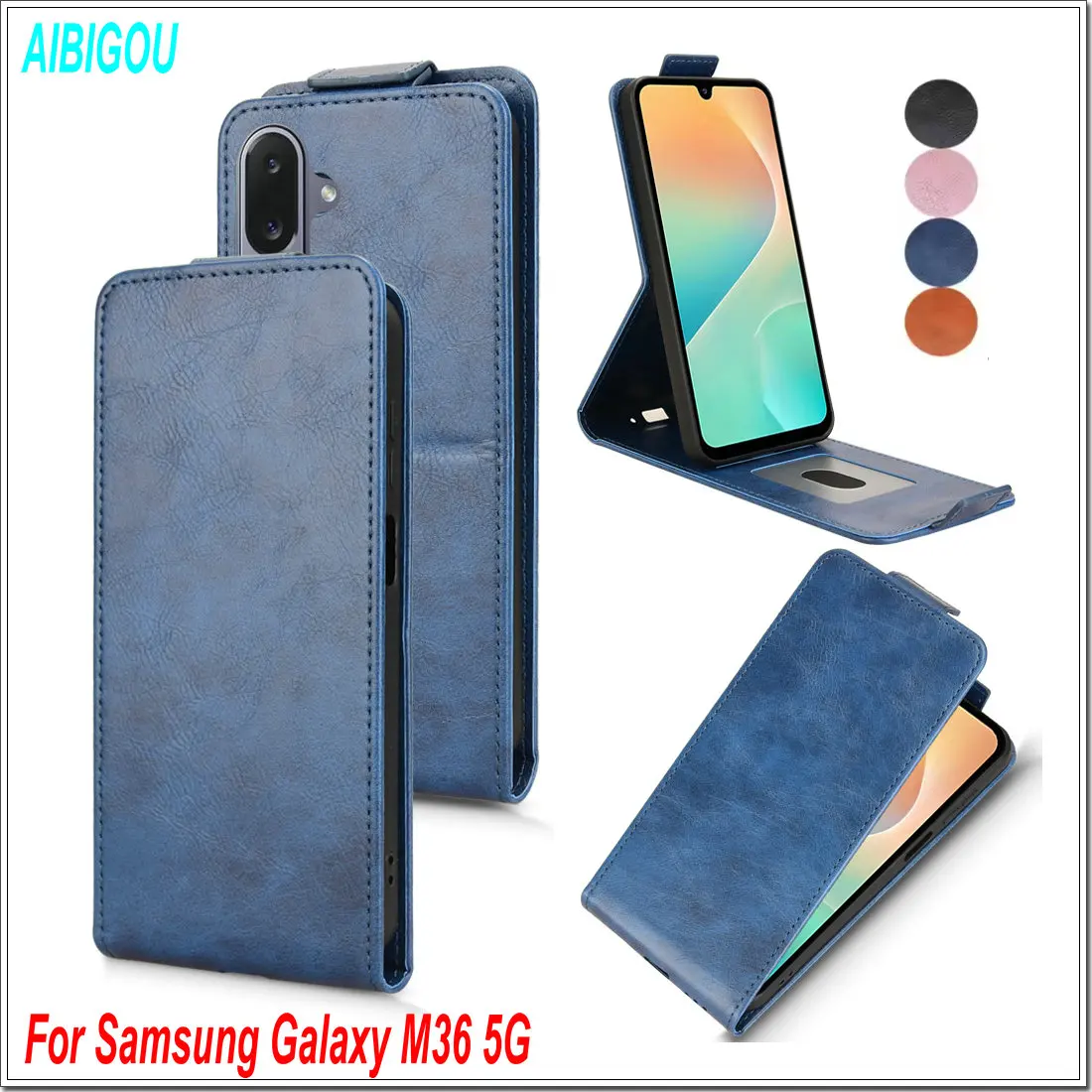 For Samsung Galaxy M36 5G Flip Vertical Leather Case Luxury Retro Book Card Holder Stand Full Cover For Samsung M36 Phone Bags