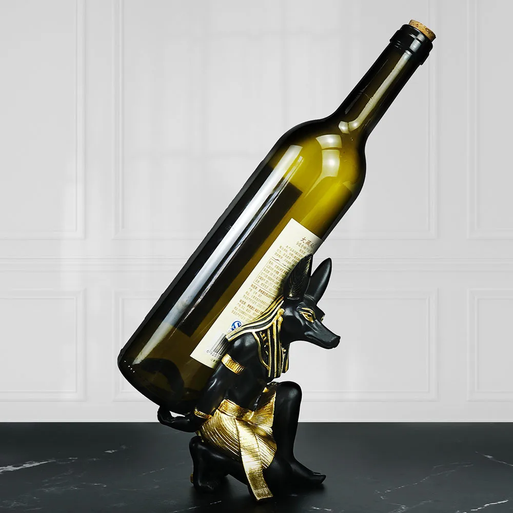 Egyptian Anubis Dog God Wine Bottle Holder, Resin Home Decorative Sculpture, Unique Cabinet Ornament Gift