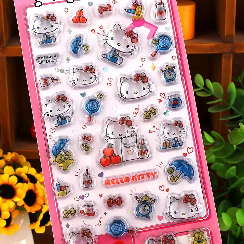 Hellokitty Kuromi 3d Relief Crystal Sticker Cartoon Animal Multifunctional Mobile Phone Sticker Children Sticker Christmas Gift