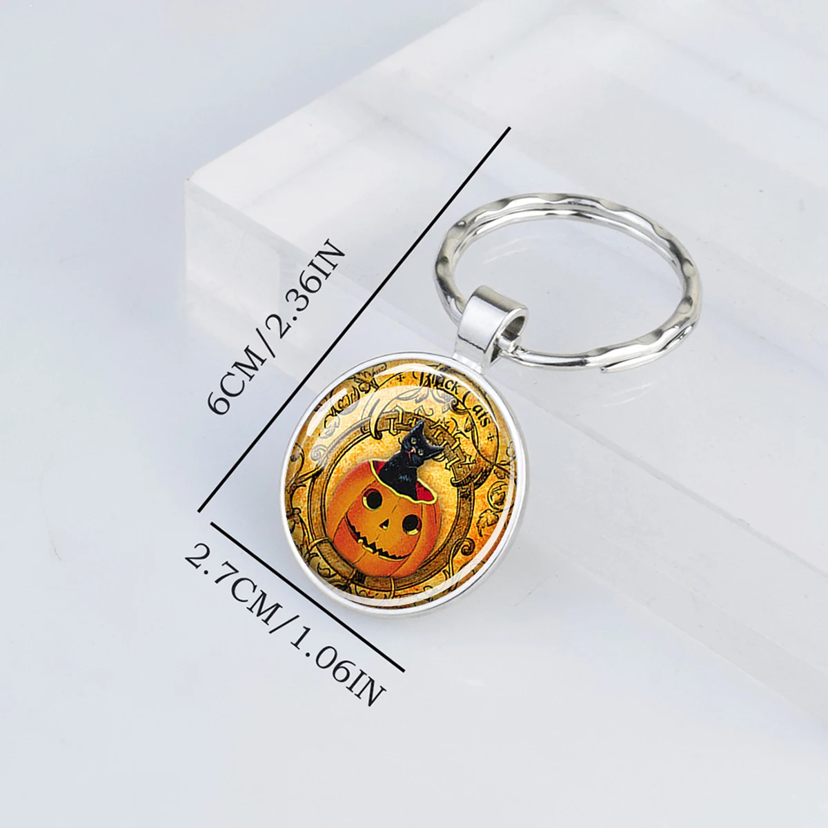 1pc Halloween Pumpkin Glass Cabochon Keychain Pumpkin Pendant Trick or Treat Gift