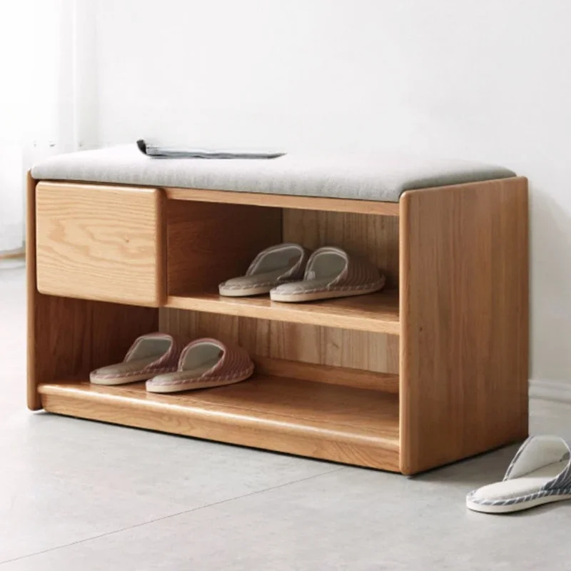 

Shunyi furniture solid wood shoes stool Nordic oak can sit in the shoe cabinet household footstool modern simple soft bag shoes