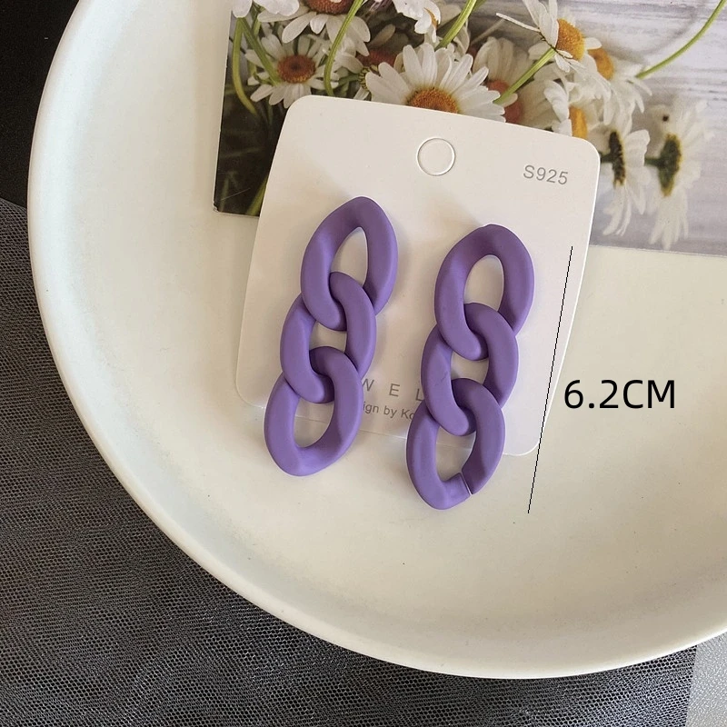 Purple Color Chain Acrylic Long Dangle Earring for Women Rubber Paint Geometric Jewelry Accessory Wholesale Christmas Gift Girl