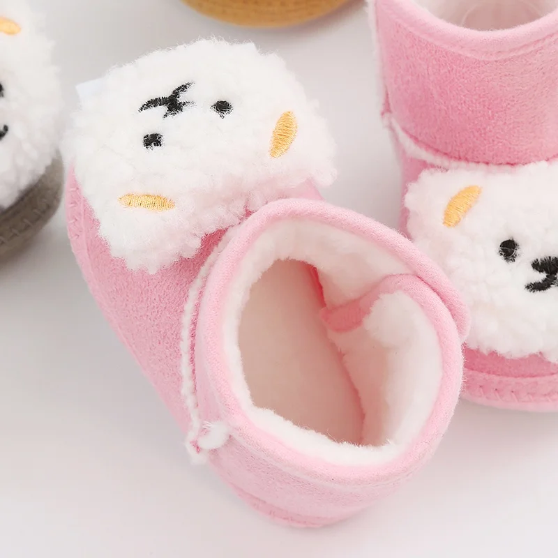 Baywell bonito dos desenhos animados animal botas de bebê recém-nascido inverno botas de neve de pelúcia para menino menina sola macia sapatos de aquecimento confortáveis