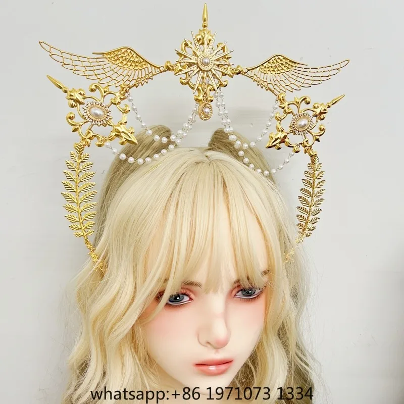 Baroque Tiara Lolita Virgin Halo Crown Headband Gothic Vintage Cos Props Church Gorgeous DIY Material Package