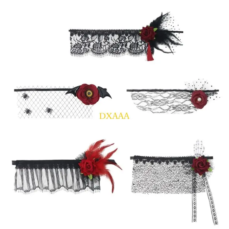 DXAA Delicate Mesh Face Accessory With Faux Roses Secure Fit For Costume