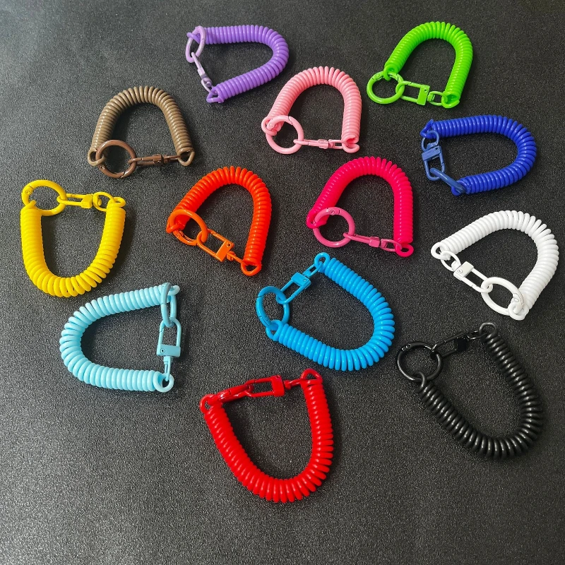 Anti-Lost Retractable Keychain Spring Coil Lanyard with Card Holder & Hook for Keys, ID Badge, Phone Grips Safety Carabiner Clip