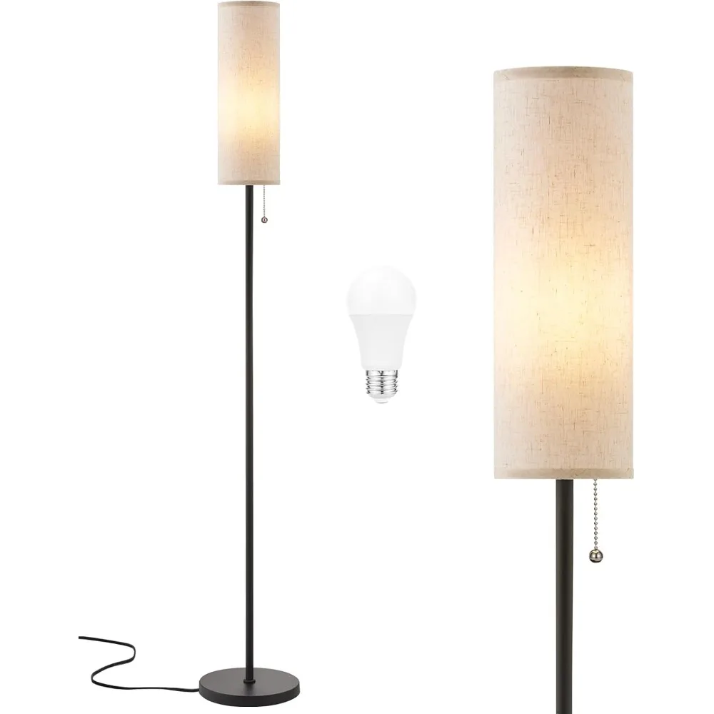 

ambimall 64'' floor lamp for living room with bulb - tall lamps with beige lampshade & pull chain switch, pole lamps for bedroom
