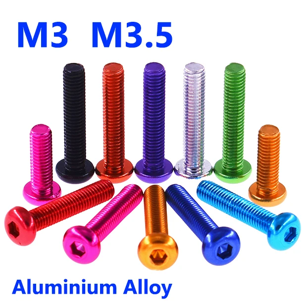 10 Colors Anodized Aluminum Button Head Socket Cap Screws M3 M3.5 Hex Allen Bolts for RC Drone 3D Printer Computer DIY