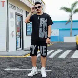 Sports Suits Kpop Tracksuit Alphabet Men's Clothing Print T Shirt Man Black Shorts Sets Sportswear Top Summer Polyester Cotton