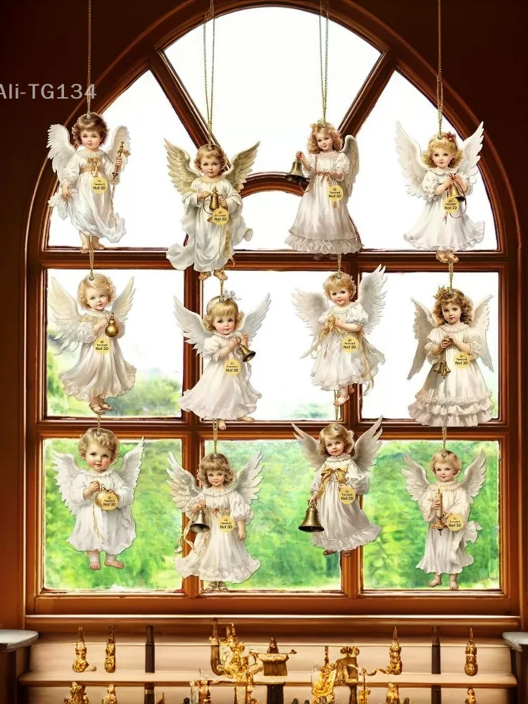 12 قطعة من المعلقات الخشبية الملاك لعيد الميلاد العتيق، زخارف معلقة من الخشب الاصطناعي مثالية لتزيين العطلات في المنزل والخارجية SHIDWJ
