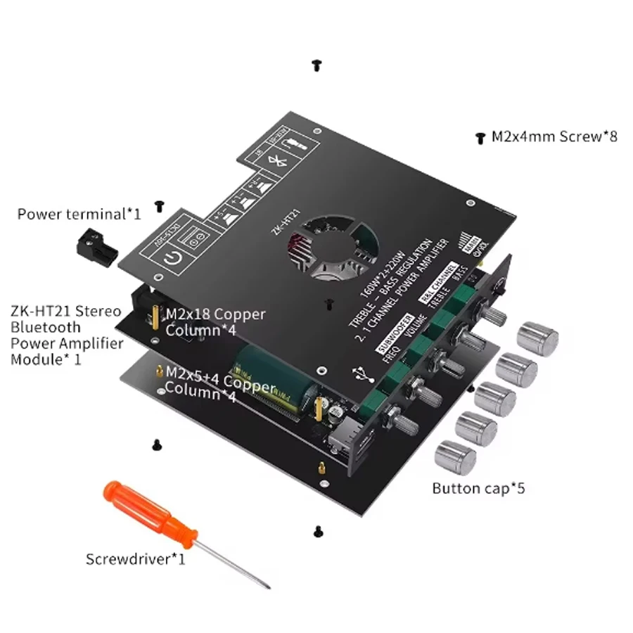 ZK-HT21 2.1 Channel TDA7498E 160WX2+220W Bluetooth Digital Power Amplifier Module High And Low Tone Subwoofer