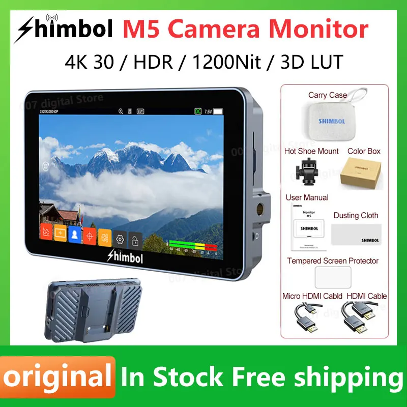 

Shimbol M5 5.5 Inch 1200nit Ultra Bright Full HD Screen 4K30 3D LUT HDMI-Compatibled Camera Field Monitor with Hot Shoe Mount