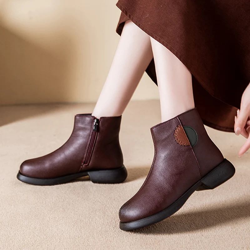 

2025 Winter Mother Shoes Women Snow Boots Soft Warm Plush Flat Non-slip Ladies Ankle Boots Black Brown Big Size 42 DX722