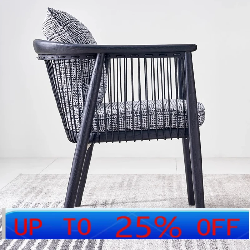 LH antique dining chair retro solid wood tea chair soft bag high-end hotel villa chair