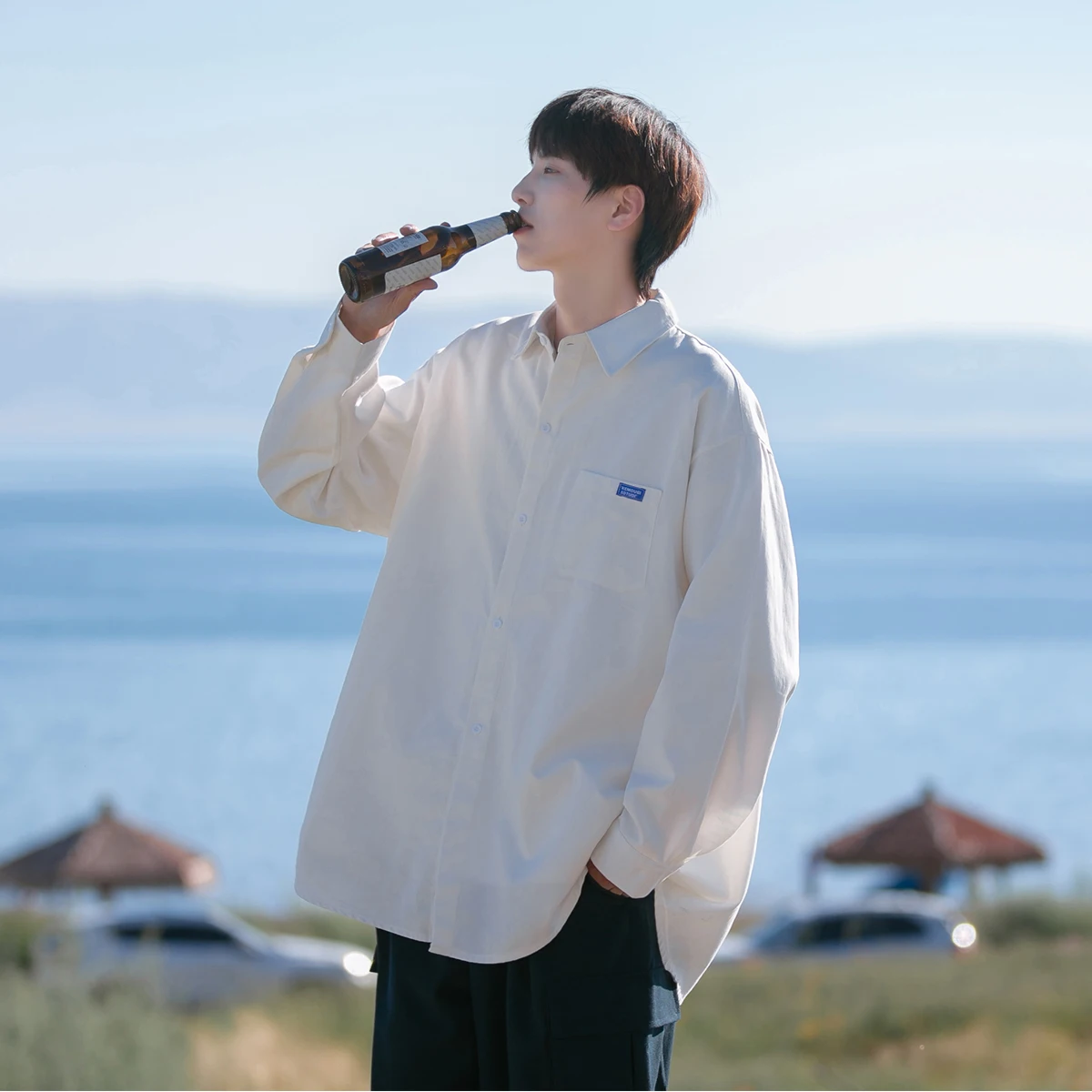 

Men's Long Sve irt Slim Fit Lightweight Spring Autumn Base Layer White Sun Protection Loose Sle Youth Faion