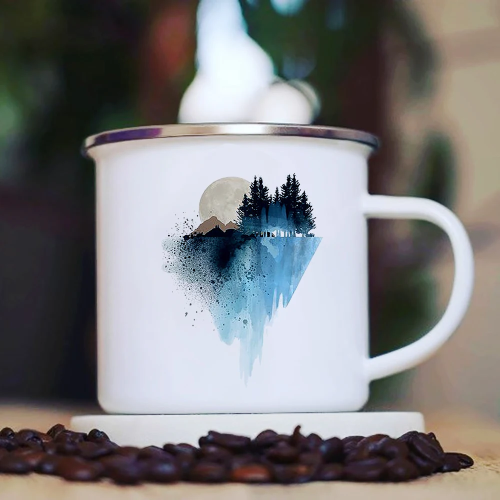 Nordic Moon-tazas creativas de esmalte para fogatas, taza de agua para viajes al aire libre, Picnic, hoguera, fiesta, cerveza, bebida, jugo, taza de café, regalo de Camping