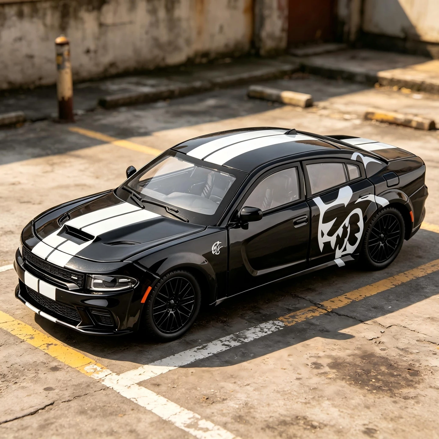 1: 24 simulation Dodge Hellcat SRT modified alloy car model, doors and engine hood, trunk can be opened with sound and light