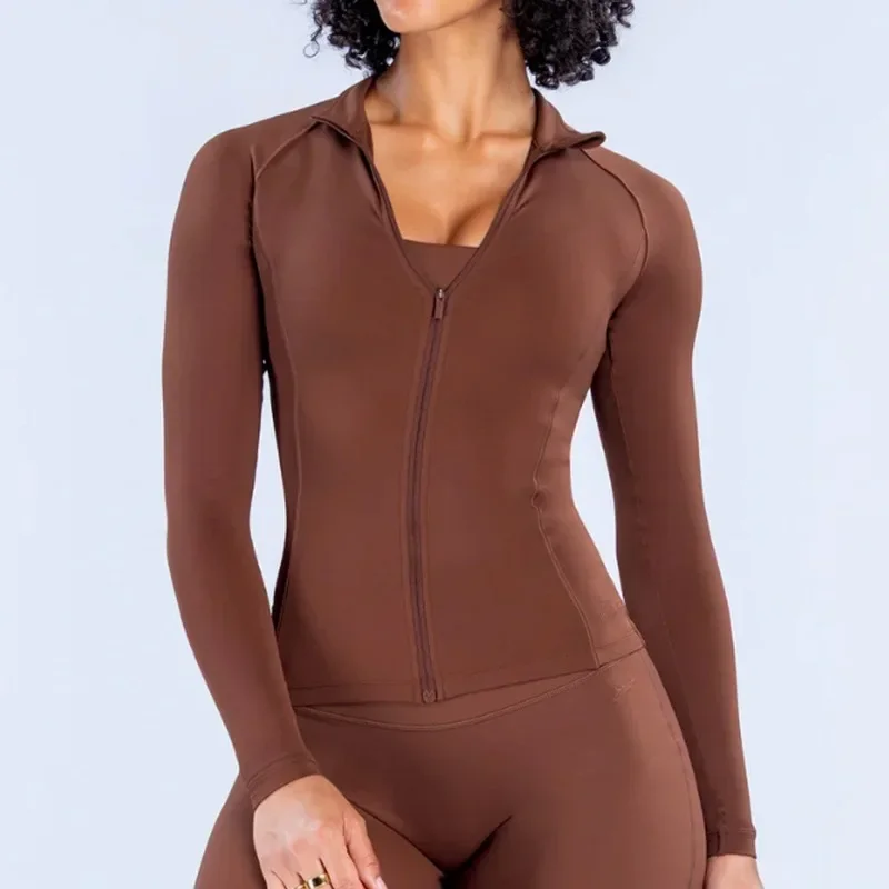 Denyf Women Slim Fit Stand Collar Zip Up Long Sleeve Yoga Jacket Quick Dry Sports Top For Outdoor Workout Fitness Running Traini