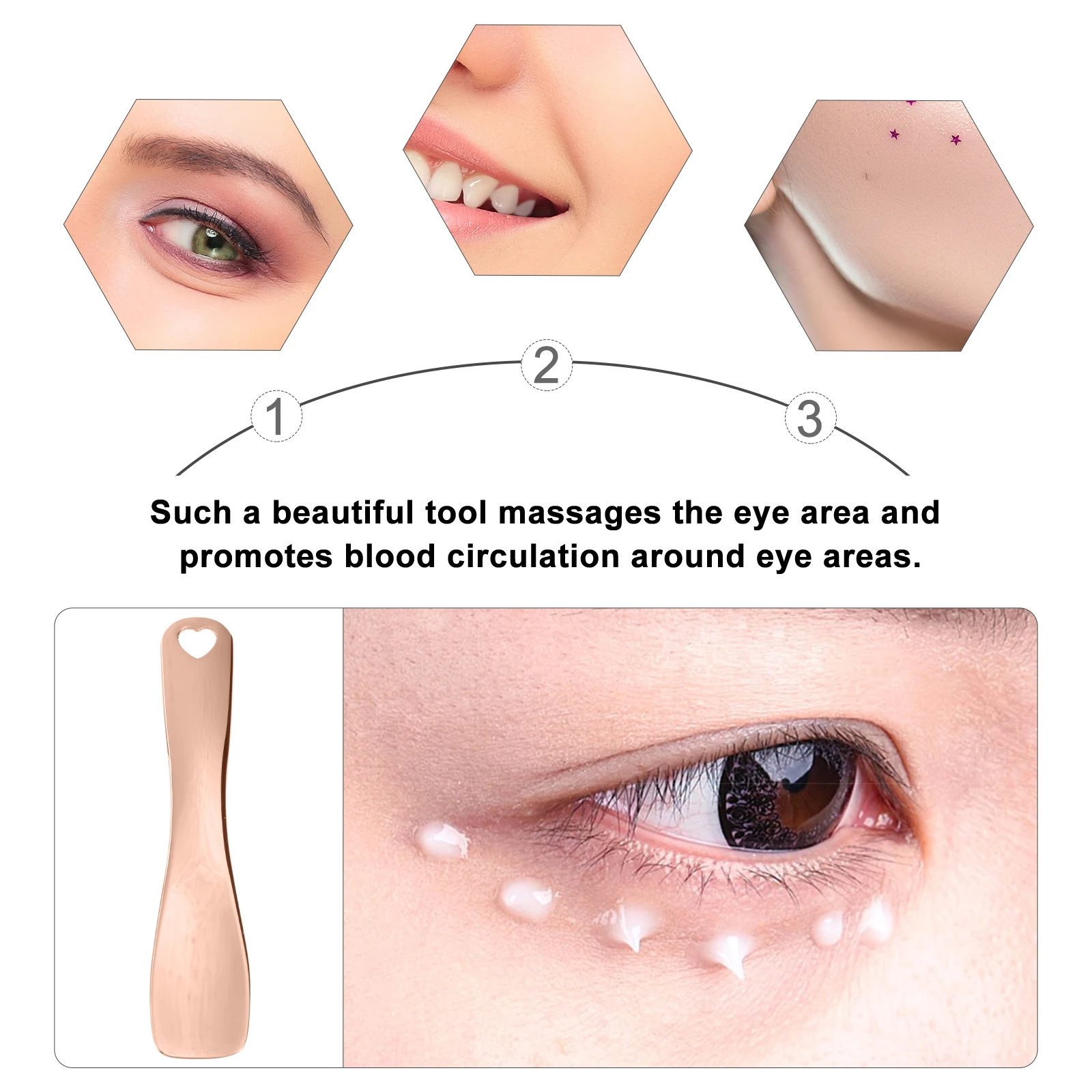 

3pcs Eye Cream Spoon Compact Metal Skincare Tool 2.36 Inch Eye Massage Applicator For Fatigue Relief Blood Circulation Facial