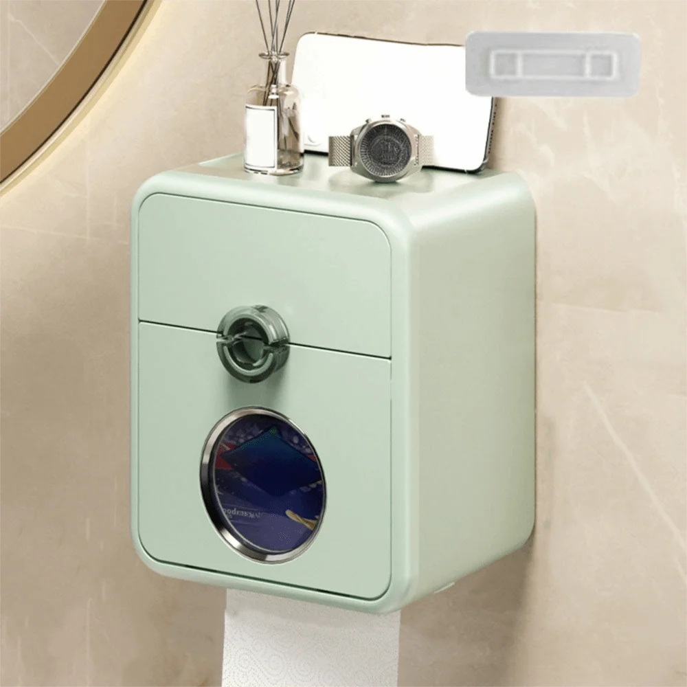 

Plastic Double Layer Tissue Box Punch Free Wall Mounted Toilet Paper Storage Box Space Saving Large Capacity Paper Towel Box