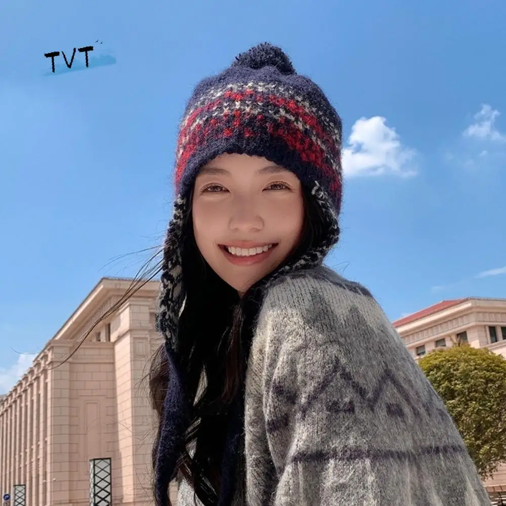 

Cute Jacquard Knitted Beanies Caps Weave Y2k Ear Protection Cap Coldproof Keep Warm Women Wool Cap Autumn Winter