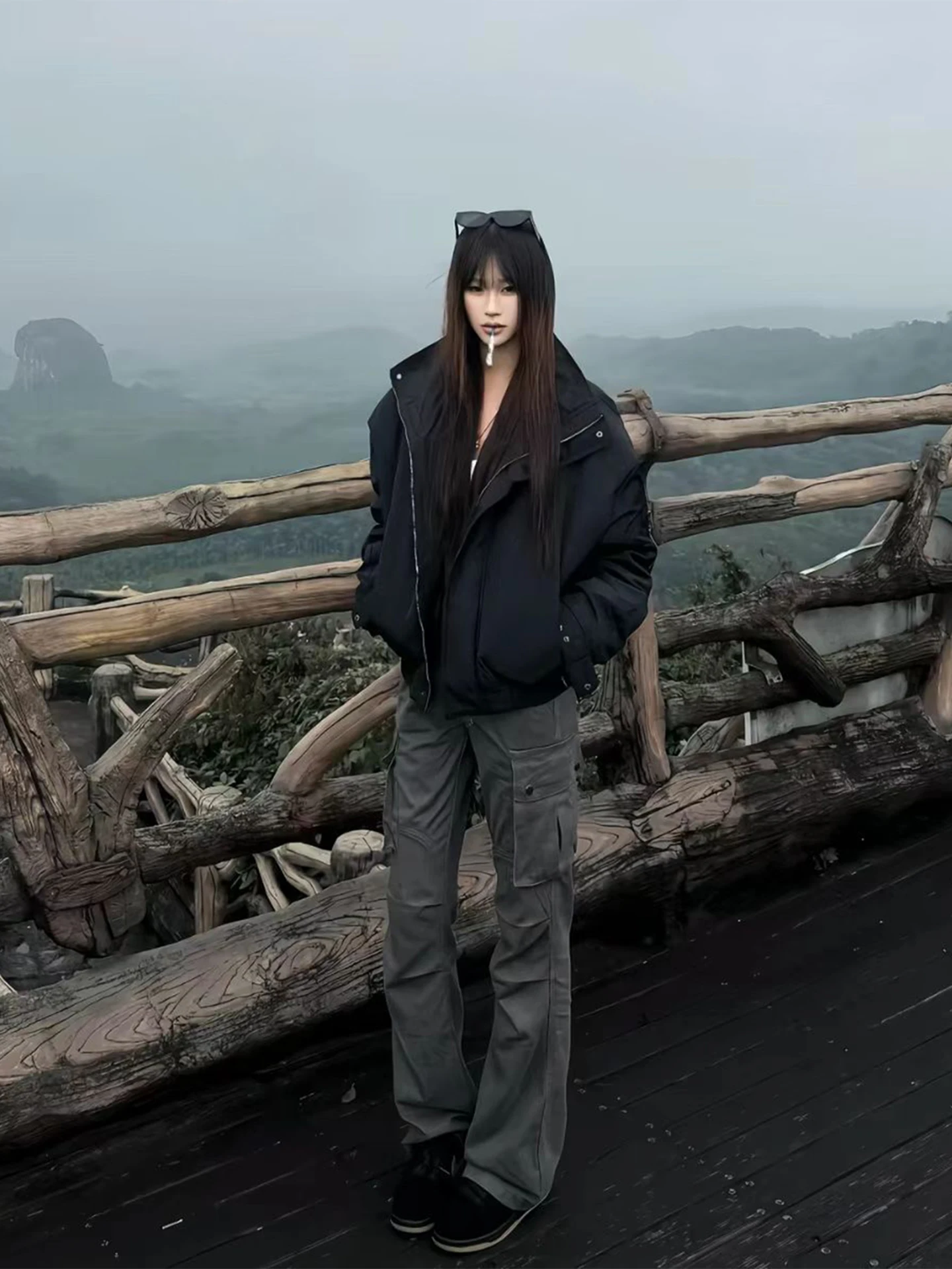 

ey Waed Folded Workwear Pants Men's Autumn Winter American Street Sle Trendy Brand Pants Multiple ket Design Wide Le...