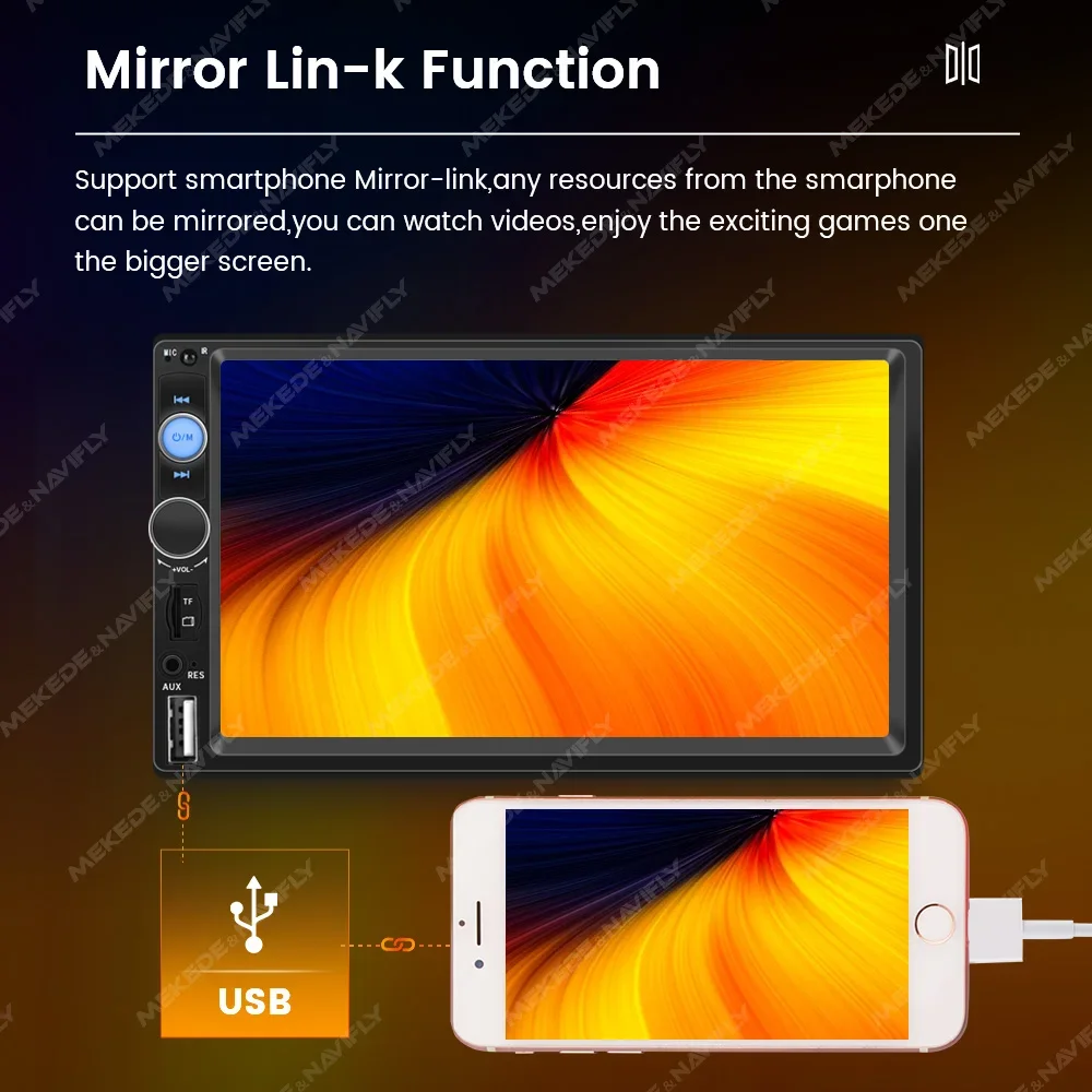 Navifly العالمي 7 بوصة راديو السيارة ستيريو شاشة تعمل باللمس Carplay MP5 الذكية الوسائط المتعددة مشغل فيديو كاميرا الرؤية الخلفية AUX Autoradio