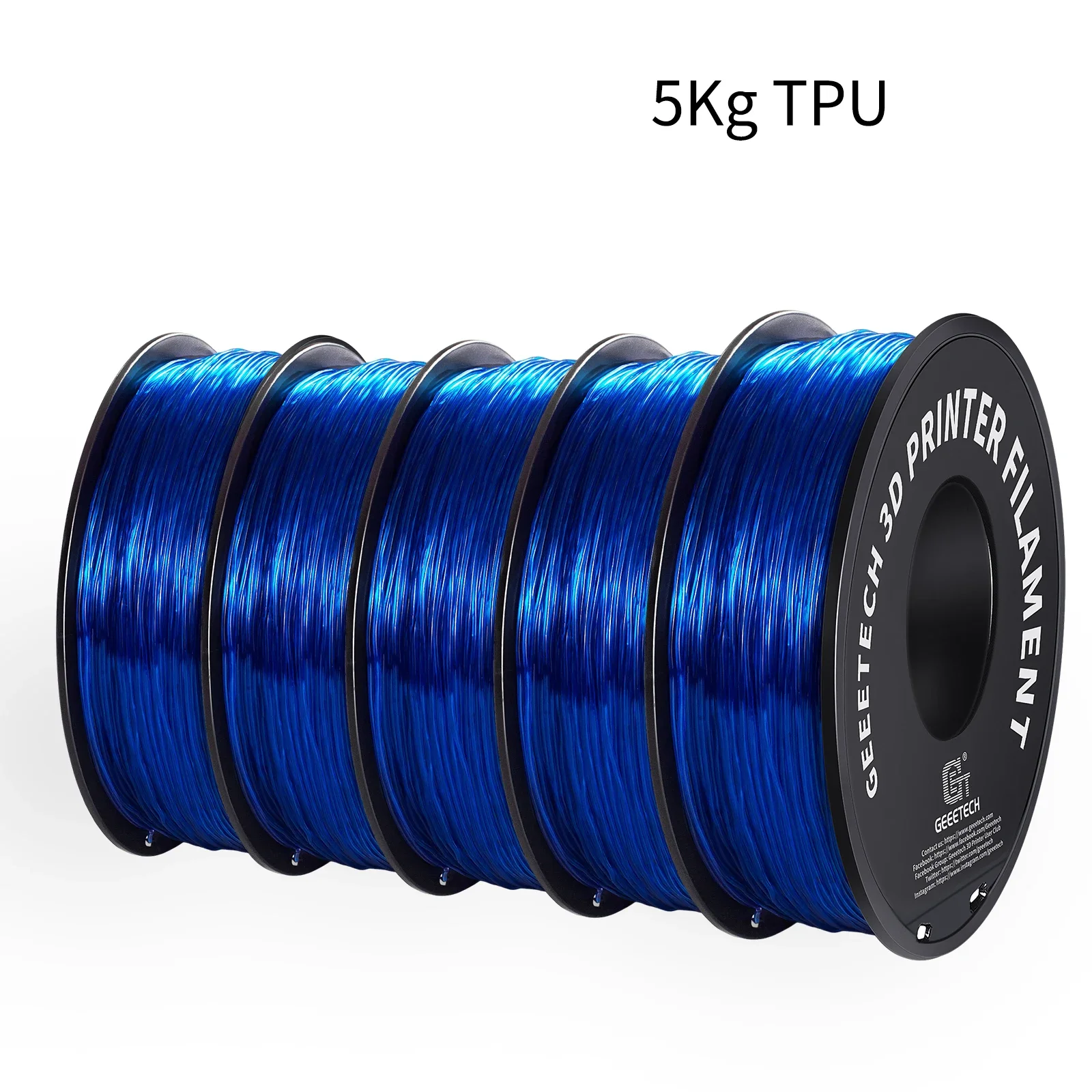 GEEETECH 5KG transparant TPU-filament, zeer elastisch flexibel materiaal, compatibel met de meeste 3D-printers, diameter 1,75 mm