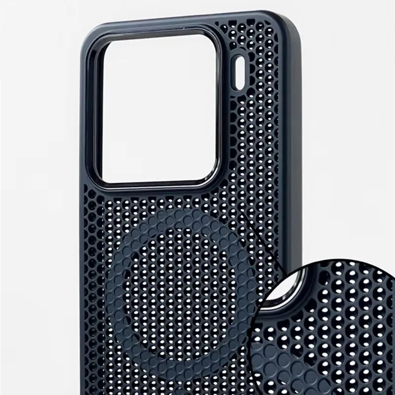 

Hollow Honeycomb Mesh Cooling Magsafe Phone Case For Xiaomi Mi 15 Ultra 15pro Mi 14 Magnetic Alloy Lens Wireless Charging Cover