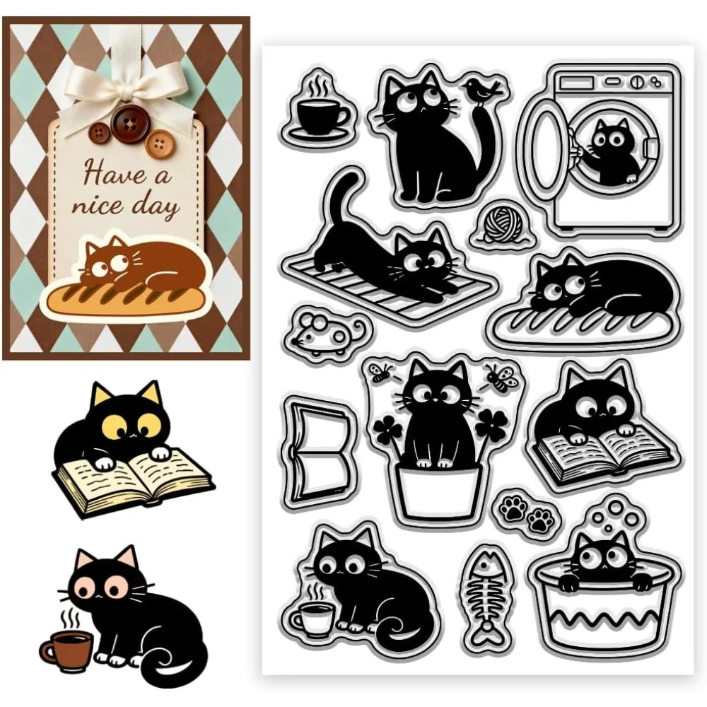 Transparente Stempel mit Katzenlebens-Ikonenmuster, Stempelsiegel für DIY-Scrapbooking und Kartenherstellung, Papierhandwerk, Dekor, 6,3 × 4,3 Zoll