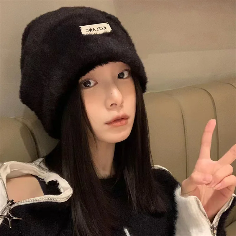 Plush Beanies Hats For Women Winter Warm Solid Baggy Fleece Wool Skullies Hat Outdoor Coldproof Thicken Caps image 3
