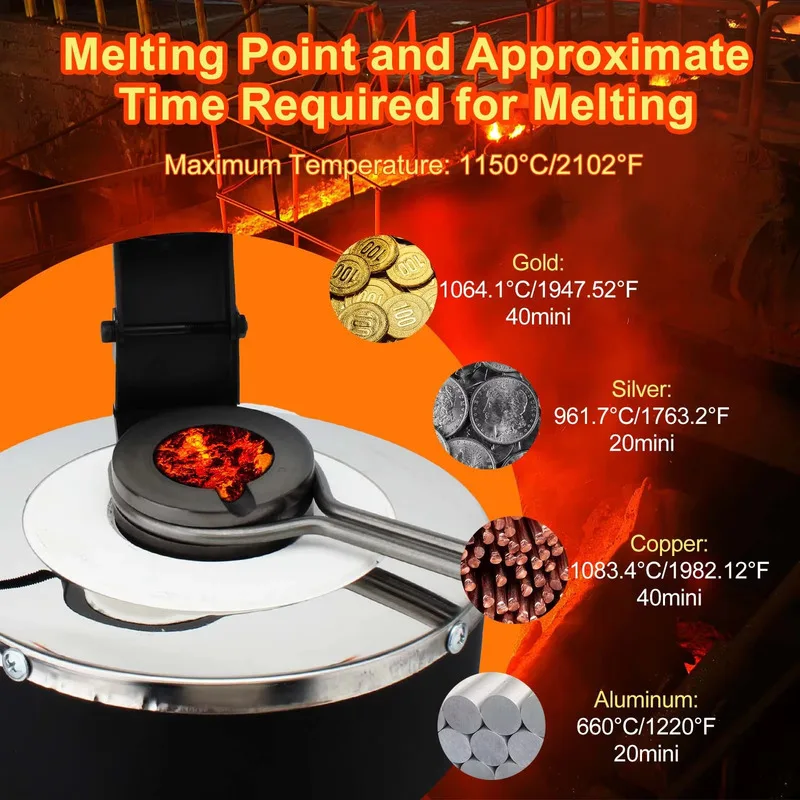 Electric High Temperature Mini Small Melting Furnace Tin Silver Copper Aluminum Gold Melting Furnace , Melting Furnace for Sale