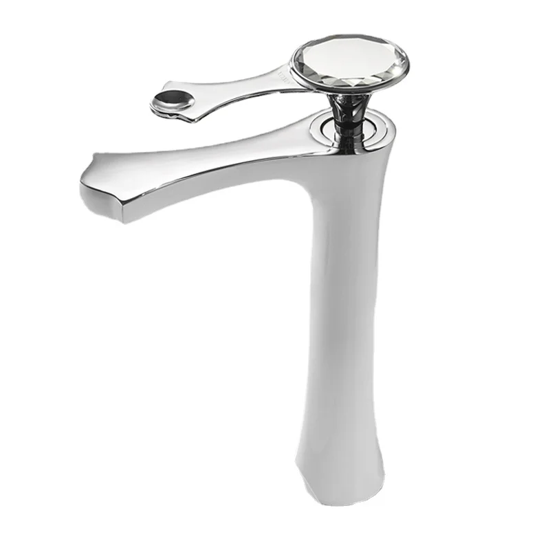 

Countertop Mixing Faucet Bathroom Sink Faucet Hot and Cold Chrome White Single Handle Single Hole Faucet Basin Faucet