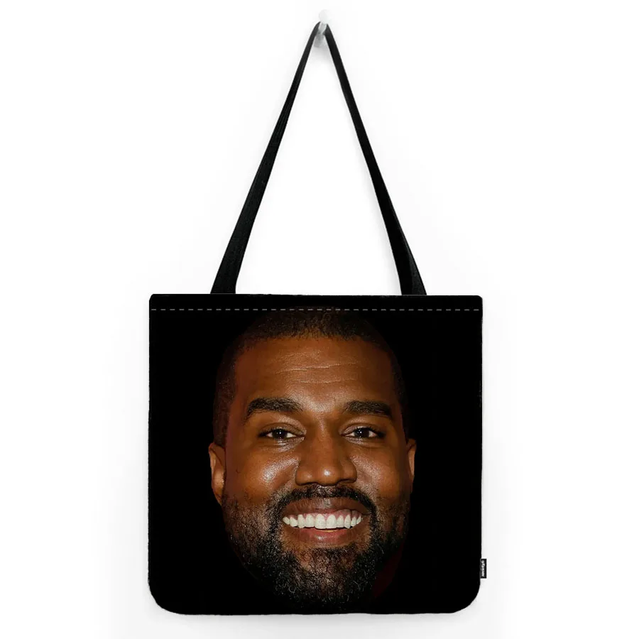 Funny Kanye West Face Portrait Art Water Resistant Cotton Linen Cute Shopper Handbag Canvas Grocery Shopping Tote Bag