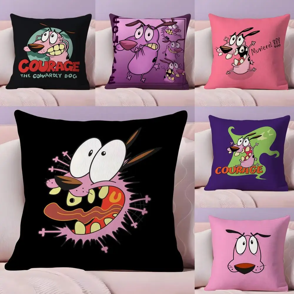 C-Courage Cowardly Dog Cushion Cover Plush Fabric Soft Double-Sided Printed Invisible Zipper Sofa Pillow Case Home Decor