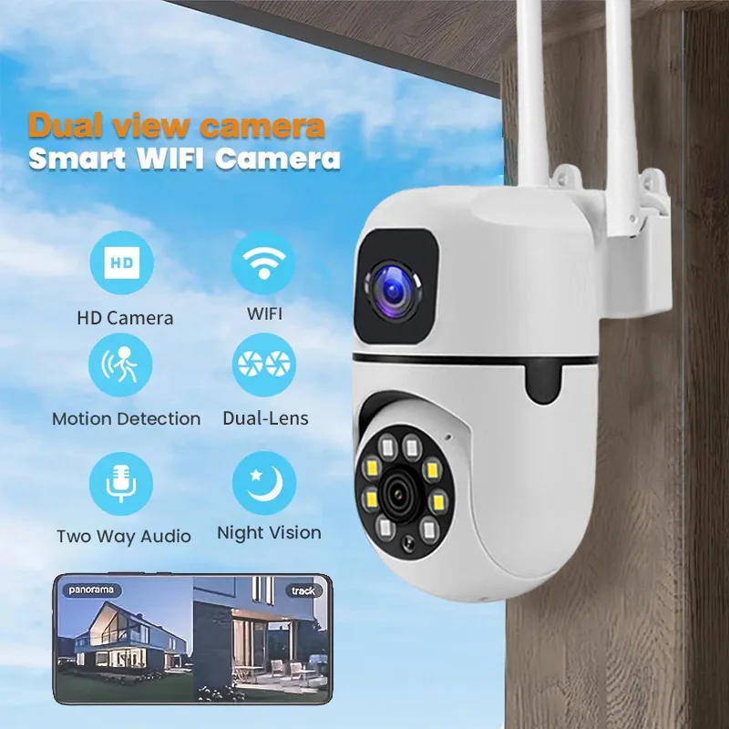 Dual Lens 6MP Home Security Camera SQCOM App 2.4GHz Wifi Camera Color Night Vision Two Way Audio PTZ CCTV Cameras