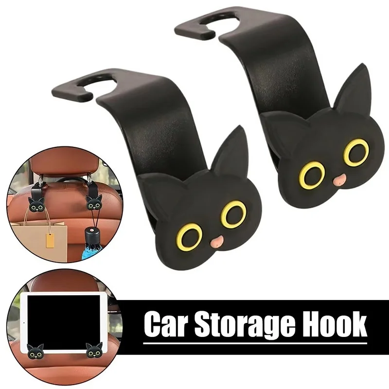 Cute 3D Cartoon Cat Car Seat Headrest Hook - Universal Vehicle Storage Organizer for Handbags, Wallets, and Jackets - Cute Cat