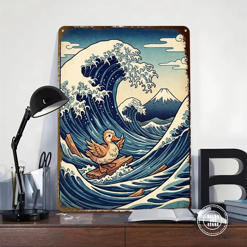 Duck on Raft in Great Wave Metal Poster Perfect Gift for Fans Lovers Customized Wall Art Metal Sign for Decoration Room Bedroom