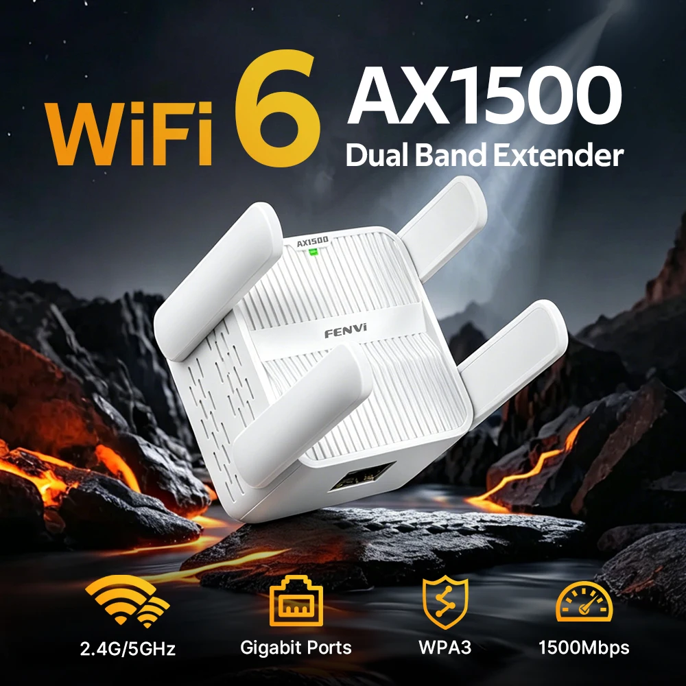 

Fenvi WiFi 6 AX1500 Wireless Repeater Dual Band 2.4G/5GHz 1500M 4*2DBI External Antennas WiFi Signal Amplifier Network Booster