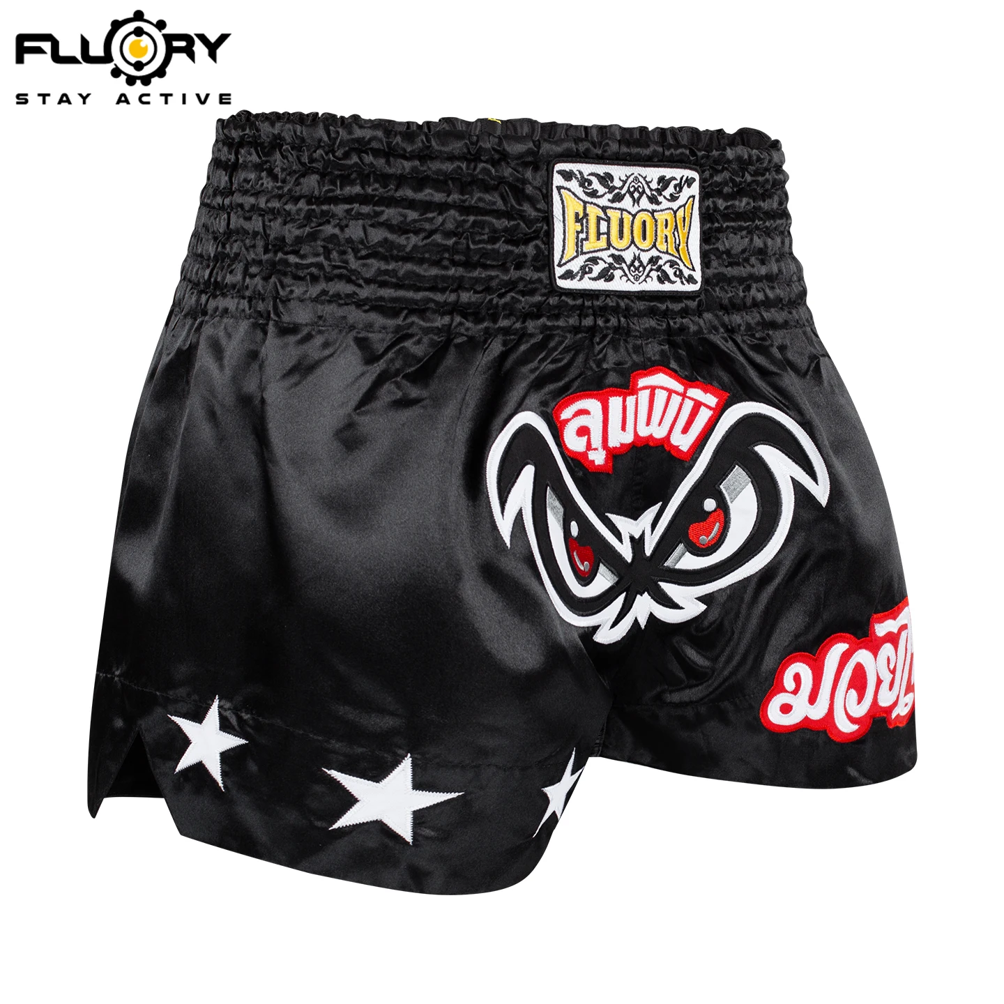 Fluory Muay Thai Shorts New Design Embroidery  Carton Cat  Boxing Shorts MMA Trunk for Adult