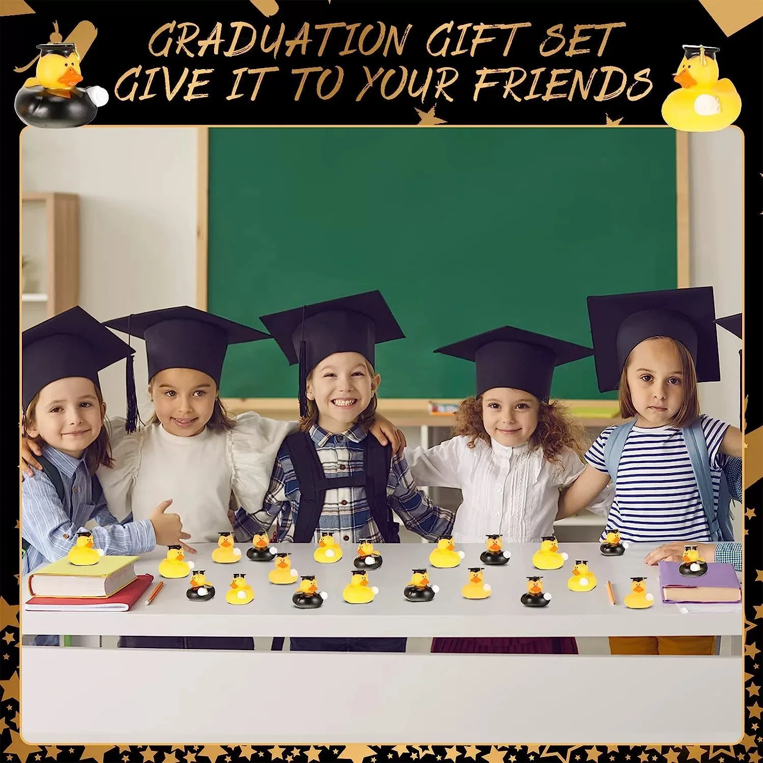 Mini Afstuderen Badeendjes met Afstuderen Kwastje Cap en Certificaat Glitter Goud Geel Grad Duck Bulk voor Pool Float Party