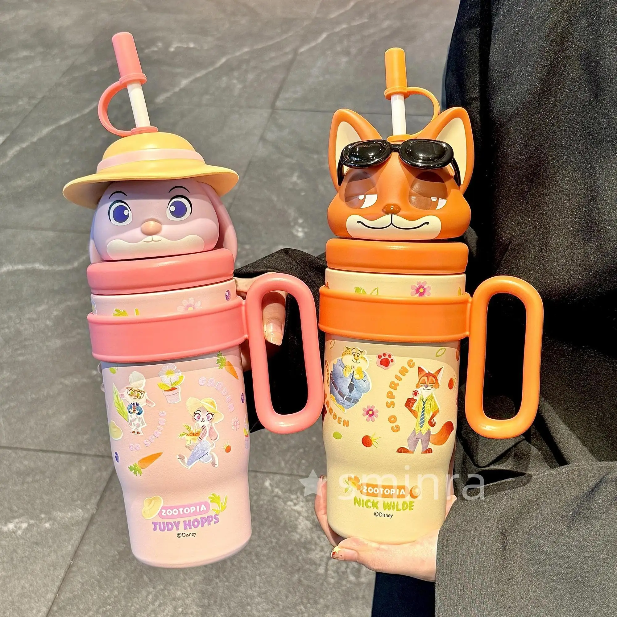 애니메이션   주토피아   닉과 주디   800ML   빨대 보온병   유니섹스   휴대용   얼음컵   귀여운   대용량   주변   생일 선물